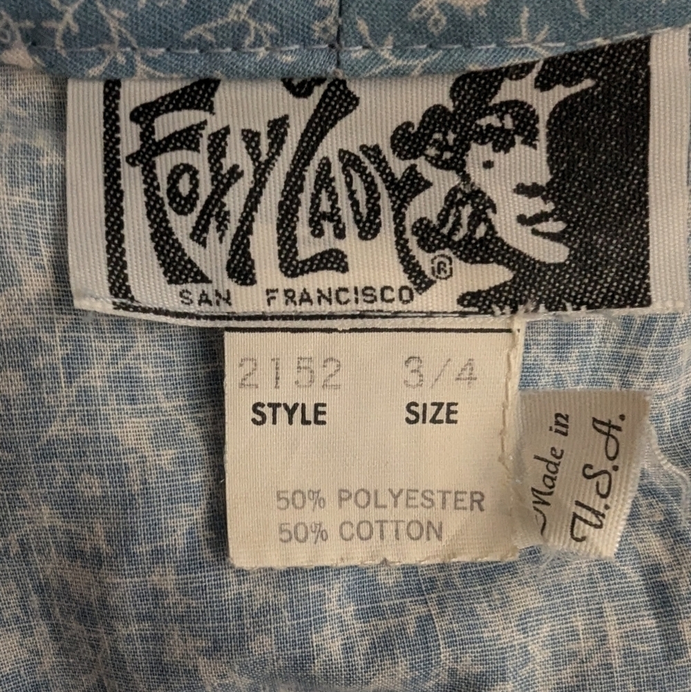 Vintage Foxy Lady Prairie Dress Blue Ditsy Floral Ruffle Collar Made in USA Sz 4 - Picture 7 of 7